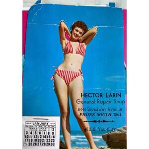 Extremely Rare 3D Single Card Full 1954 Full Mini Calendar Salesman Sample Pinup